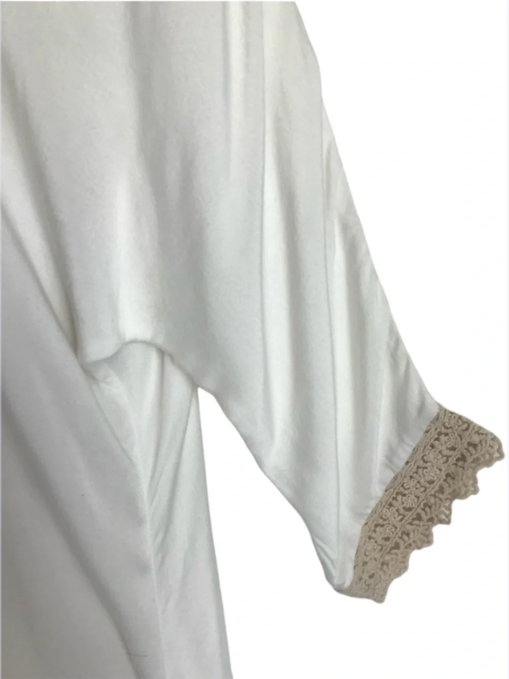 🔴 4/$15 Underella by Ella Moss Women’s S White Tan Kimono Robe with Crochet Trim
